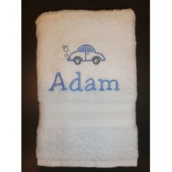 Badehåndklæde med broderet navn og motiv