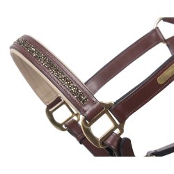 QHP l�dergrime brun eller sort med glitter sten p� n�seryg - ogs� til f�l