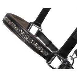 QHP l�dergrime brun eller sort med glitter sten p� n�seryg - ogs� til f�l